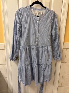 J Crew woman’s Blue & White Striped Long-Sleeve Tiered Dress